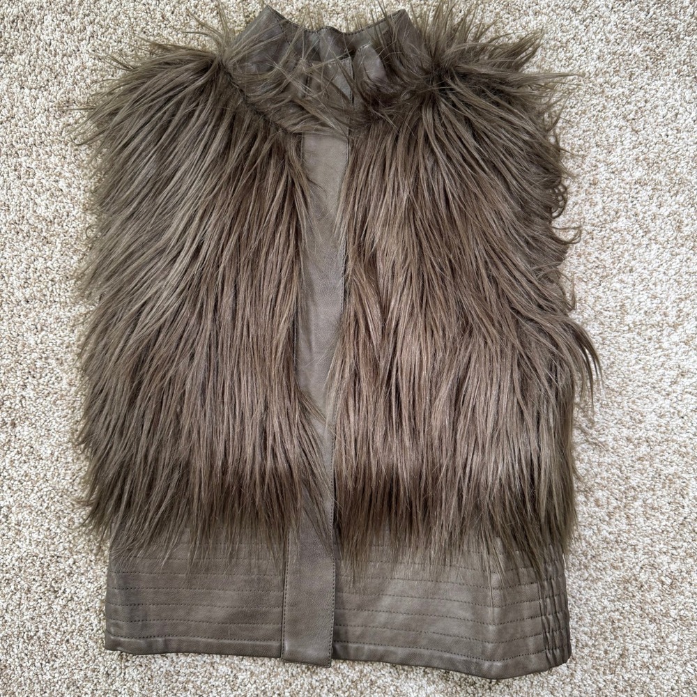 Chelsea & Violet Womens Faux Fur Vegan Leather Sleeveless Vest Hunter Green XS